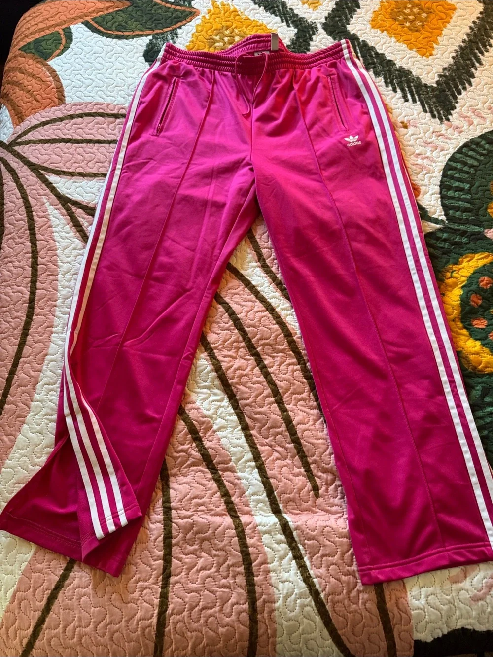 adidas women’s Bright Pink Track Pants with White Side Stripes - Picture 1 of 5